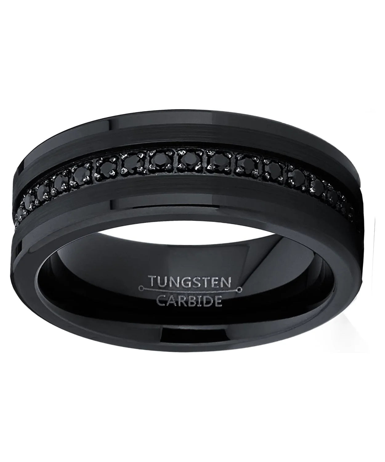 Mens Genuine Tungsten Black Wedding Band Eternity Ring Cubic Zirconia Comfort-Fit