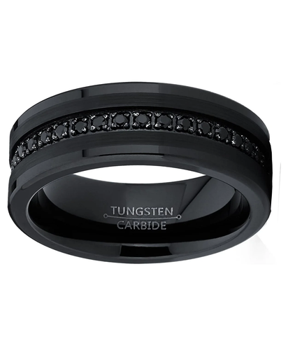 Mens Genuine Tungsten Black Wedding Band Eternity Ring Cubic Zirconia Comfort-Fit