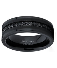 Mens Genuine Tungsten Black Wedding Band Eternity Ring Cubic Zirconia Comfort-Fit