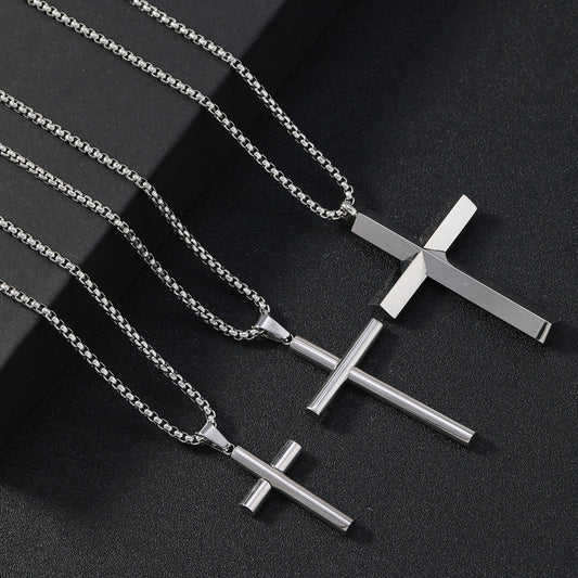 Round Large Beveled Cross Necklace Titanium Steel Men